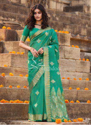 Shuddhi Rama Color Faux Tissue Saree