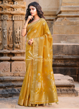 Shuddhi Gold Color Faux Tissue Saree
