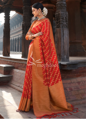 Sopali Red Color Jodhpuri Spun Silk Saree