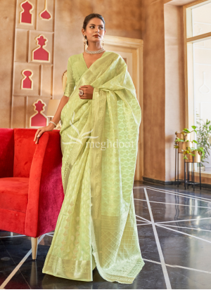 Swara Pista Color Linen Saree