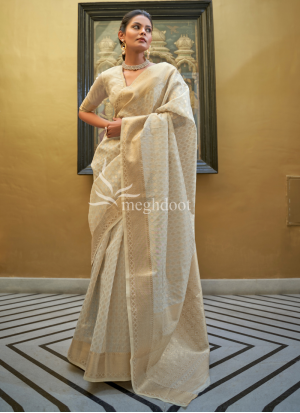 Swara B. White Color Linen Saree