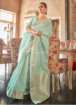 Swara Firozi Color Linen Saree