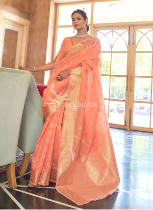 Swara Peach Color Linen Saree