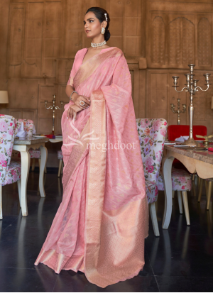 Swara Pink Color Linen Saree