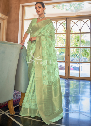 Swara C.Green Color Linen Saree