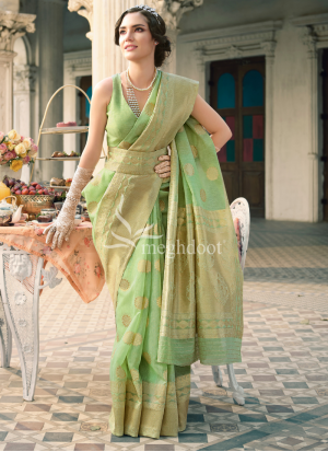 Vanessa Green Color Linen Saree     