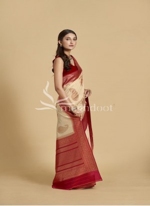 Tassar and Red Color Spun Silk Saree
