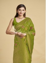 Pista Green color Raw/ Dupion silk saree