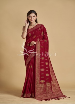 Red color Raw/ Dupion silk saree