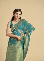 Saffair color Raw/ Dupion silk saree