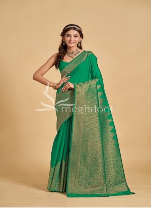Bright Green Color Spun Silk Saree