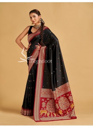 Black and Red color Sambalpuri Tussar Silk Sarees