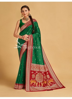 Black, N.P. Green and Red color Sambalpuri Tussar Silk Sarees