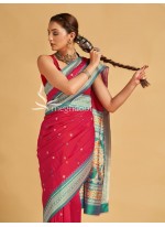 Rani and Red color Sambalpuri Tussar Silk Sarees