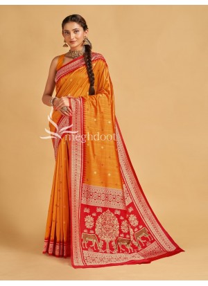 Red and Gold color Sambalpuri Tussar Silk Sarees