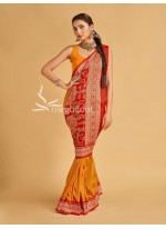 Red and Gold color Sambalpuri Tussar Silk Sarees