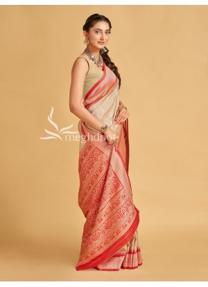 Chikoo and Red color Sambalpuri Tussar Silk Sarees