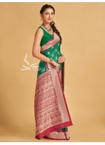 Firozi, N.P. Green and Red color Sambalpuri Tussar Silk Sarees