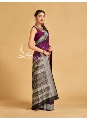 Black and Maroon color Sambalpuri Tussar Silk Sarees