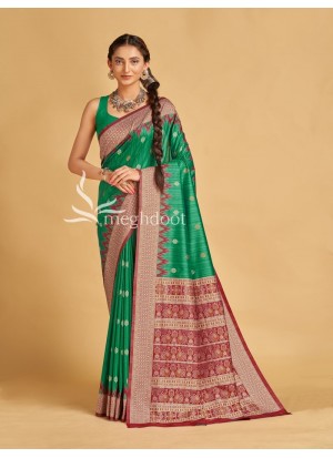 Firozi, Green and Red color Sambalpuri Tussar Silk Sarees