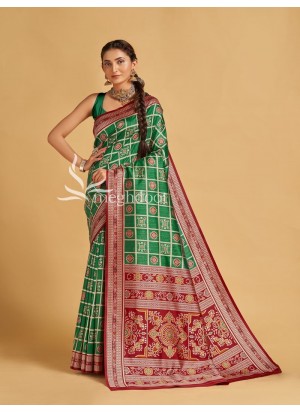 Black, green and Red color Sambalpuri Tussar Silk Sarees