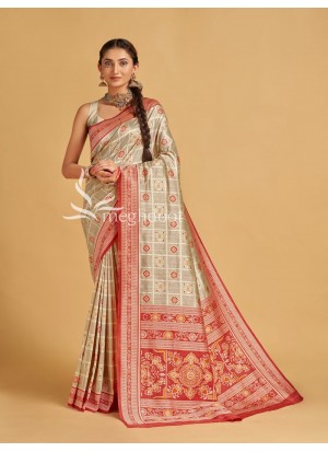 Chikoo and Red color Sambalpuri Tussar Silk Sarees