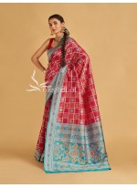 Rani, Red and Rama color Sambalpuri Tussar Silk Sarees