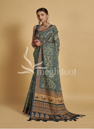 Saffair Blue color tassar silk saree
