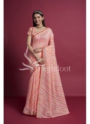Pink Color Linen Woven Saree