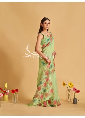Liril Color Linen Saree with Digital Print and katha Work