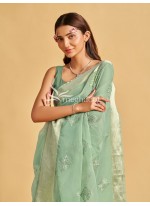 Green color Organza Saree with Sequin and thread work