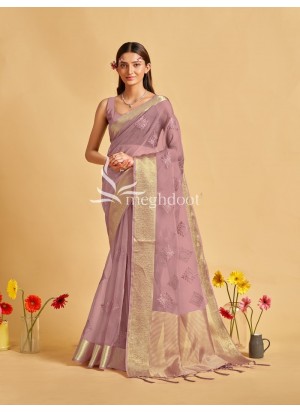 Onion color Organza Saree with Sequin and thread work