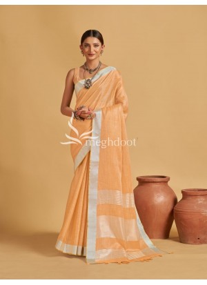 Gold color Linen Tissue Saree with Zari Weaving