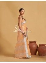 Gold color Linen Tissue Saree with Zari Weaving