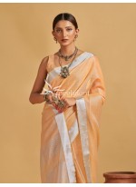 Gold color Linen Tissue Saree with Zari Weaving