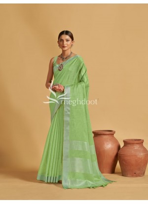 P. Green color Linen Tissue Saree with Zari Weaving