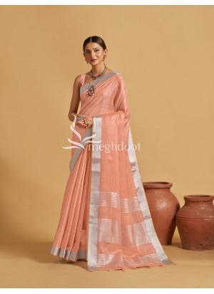 Peach color Linen Tissue Saree with Zari Weaving