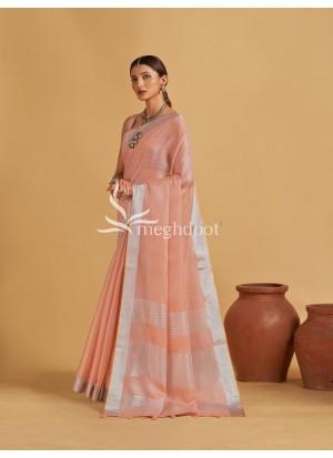 Peach color Linen Tissue Saree with Zari Weaving