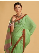 P. Green Color Linen Saree