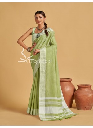 P. Green Color Linen Saree