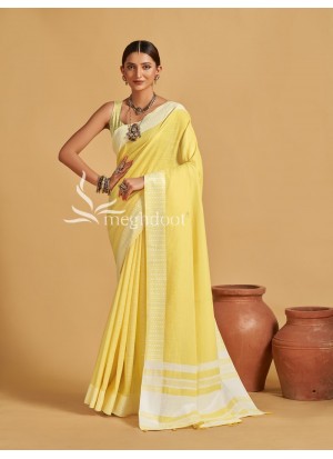 Yellow Color Linen Saree
