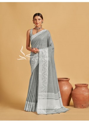 Grey Color Linen Saree