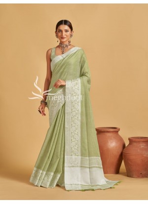 Mehandi Color Linen Saree