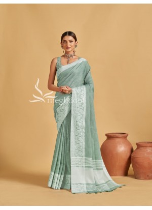 Rama Color Linen Saree