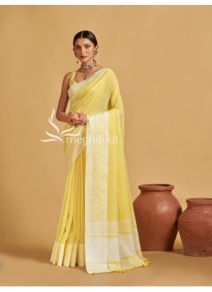 Yellow Color Linen Saree