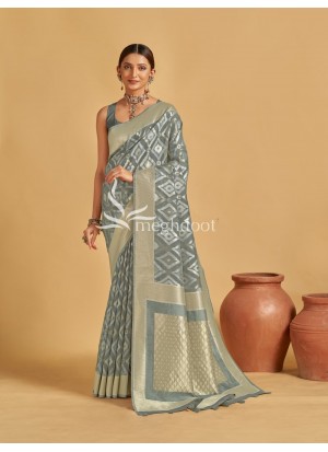 Grey color Linen Saree with Zari Weaving