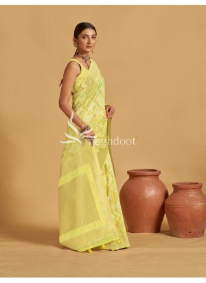 Yellow color Linen Saree with Zari Weaving