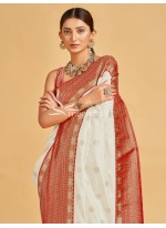 Cream and Red color Soft Silk Saree with Zari Weaving