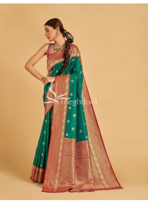 Green and Red color Soft Silk Saree with Zari Weaving