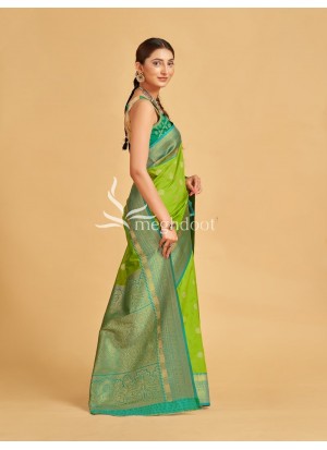 Gold and Rama color Soft Silk Saree with Zari Weaving